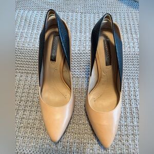 BCBGMaxAzria Nude and Black Pointed-Toe Pumps
